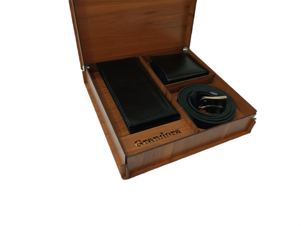 ست 3 تکه چرم طبیعی مشکی - جعبه فندوقی - ویو مایل