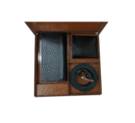 ست 3 تکه چرم طبیعی مردانه مشکی - جعبه فندوقی