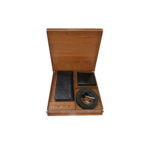 ست 3 تکه چرم طبیعی مردانه مشکی - جعبه فندوقی