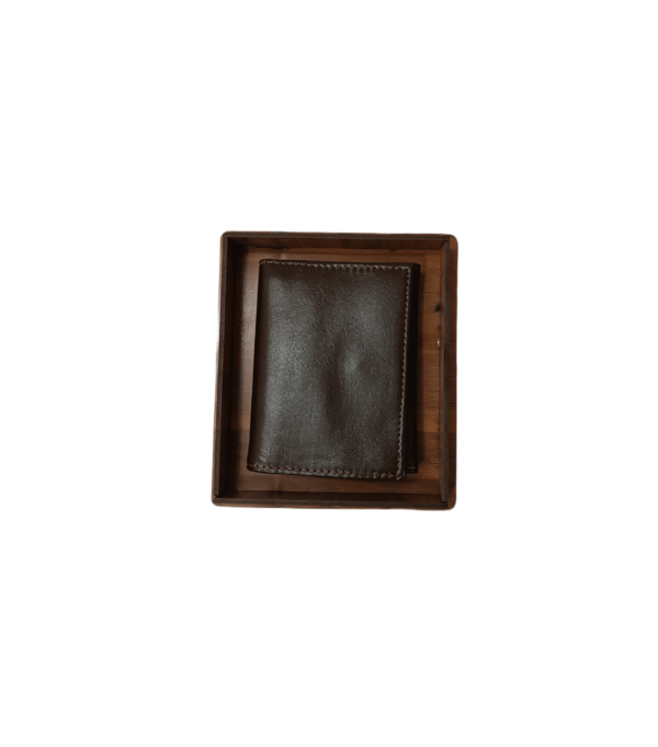 چرم طبیعی (5) کیف پول کوچک چرم قهوهای سوخته - جعبه فندوقی